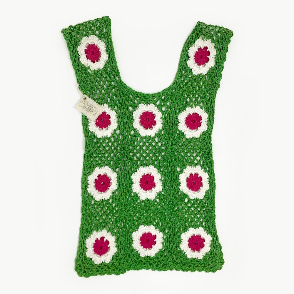 Artisan Hand Knit Multicolor Floral Crochet Tank Top | NWT - Picture 1 of 3